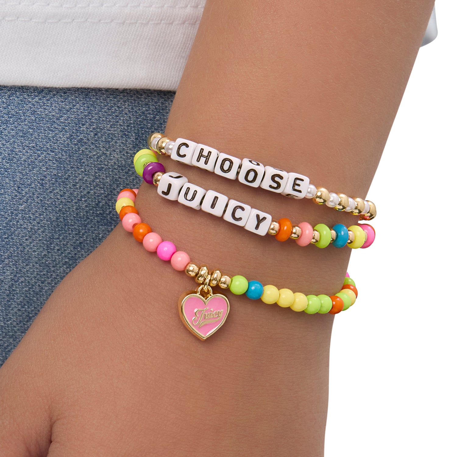 Juicy Couture Kids Choose Juicy Heart Charm 3 Piece Beaded Jewelry