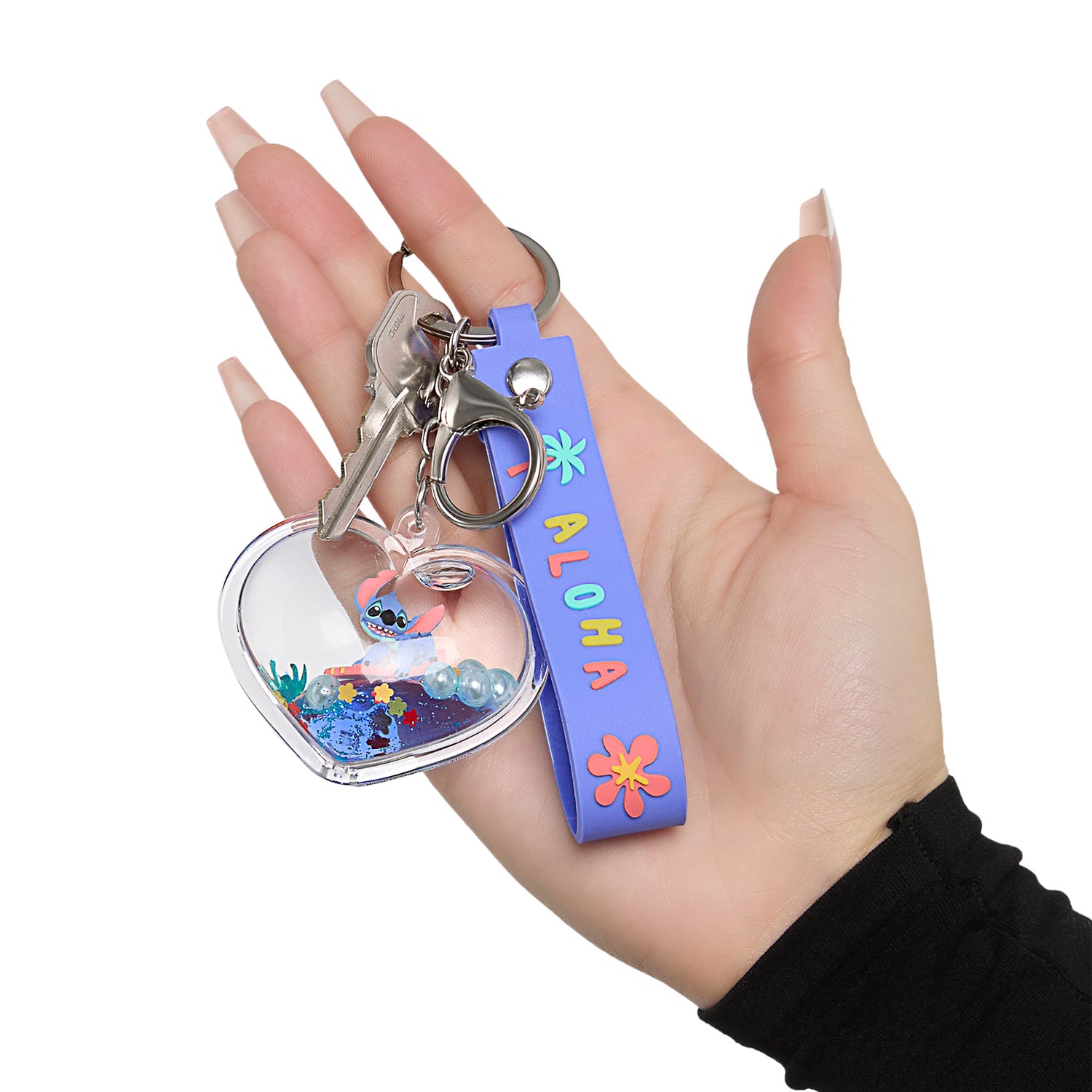 Disney Stitch Heart Shaped Liquid Surfing Keychain