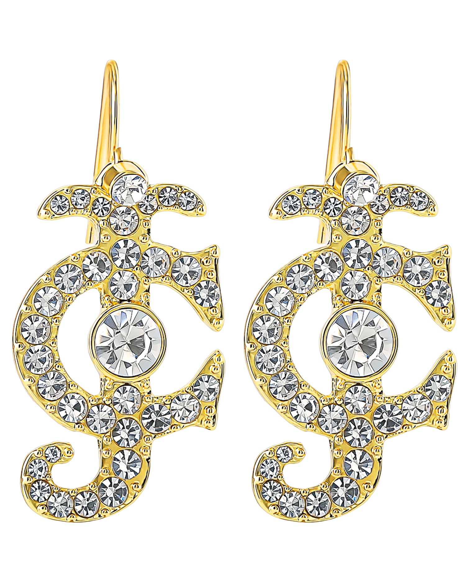 Juicy Couture Rhinestone Logo Drop Earrings for Women, Gold-Tone