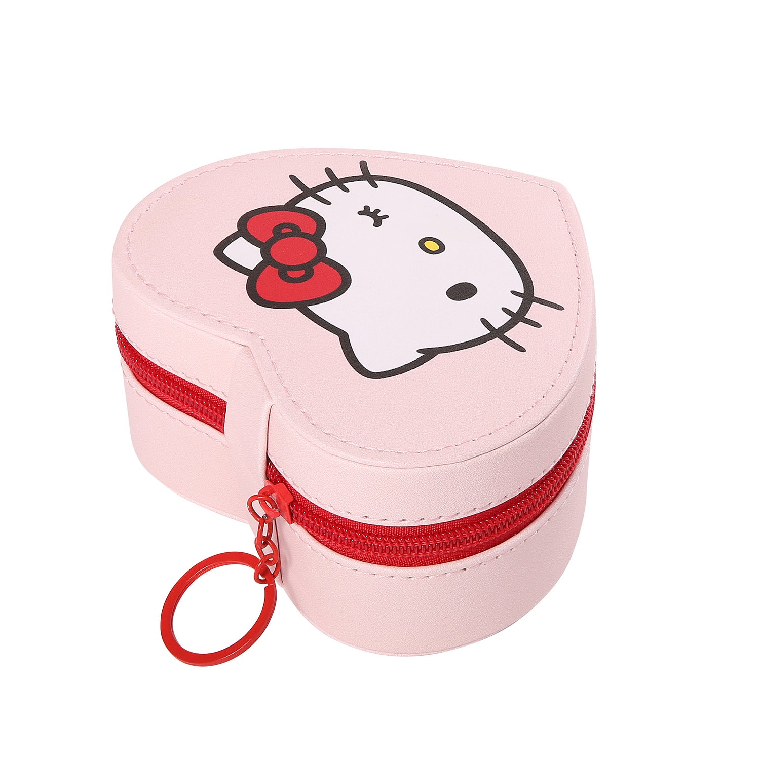 SALLY ROSE Sanrio Hello Kitty Travel Jewelry Case Official License, Heart-Shaped Jewelry Storage Box with Zipper, Mini Jewelry Box