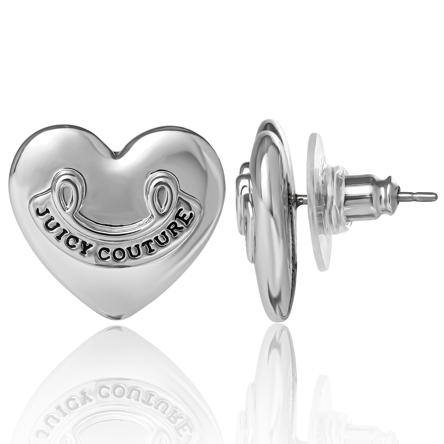 Juicy Couture Logo Heart Stud Earrings with Stone Embellishments