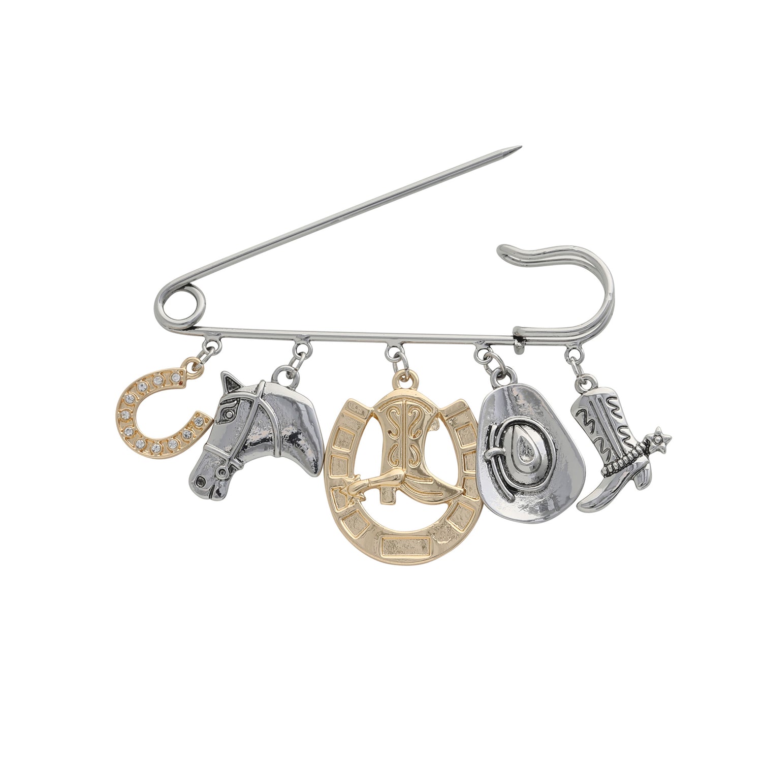 Jessica Simpson Mixed Metal Rodeo Charm Safety Pin Brooch