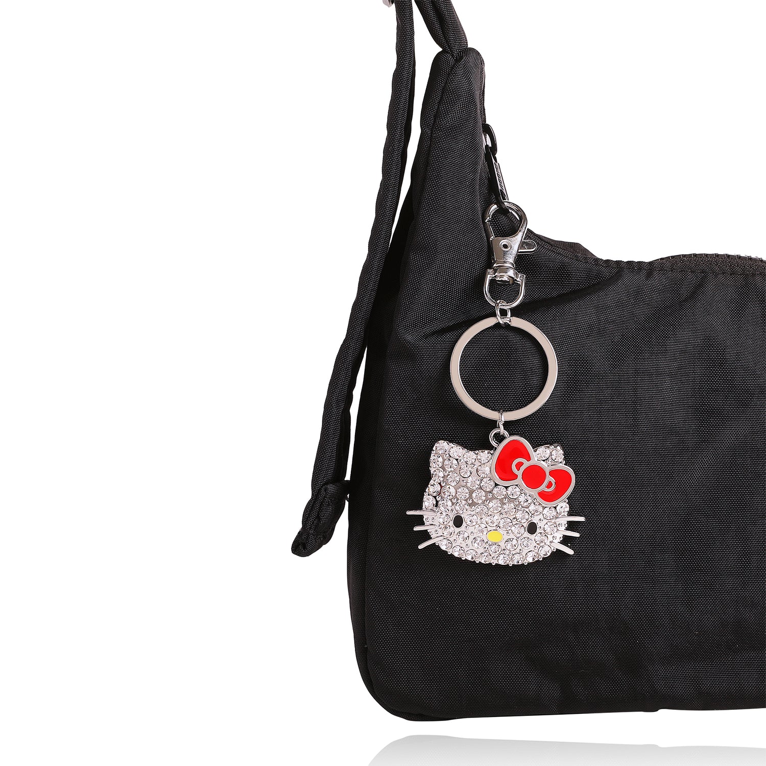 HELLO KITTY PAVE BLING KEYCHAIN CLEAR STONES -IMITATION RHODIUM PLT - Silver - Clear Crystal