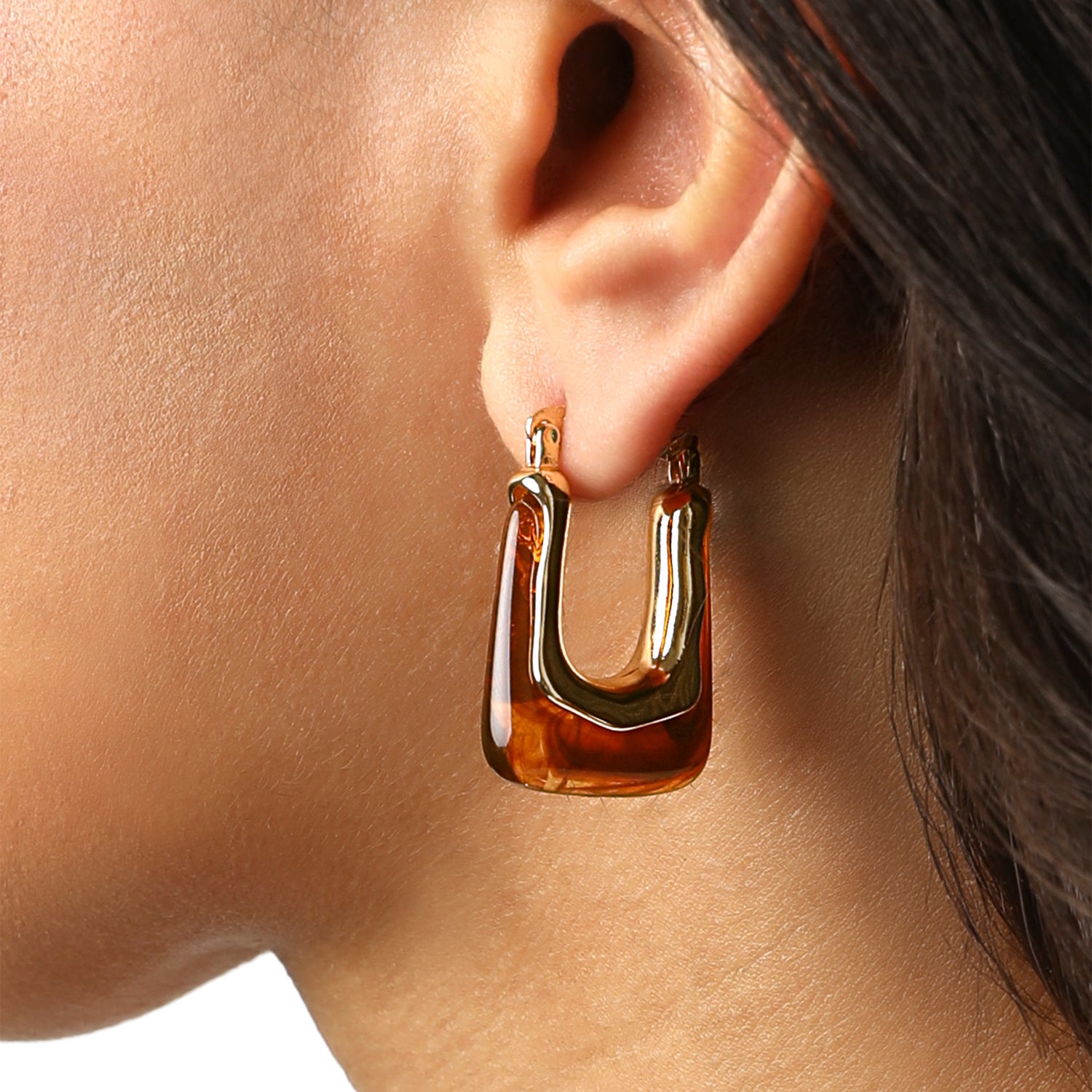 Jessica Simpson Square Hoop Earrings for Women, Amber Brown and Gold-Tone Thick Earrings Drop