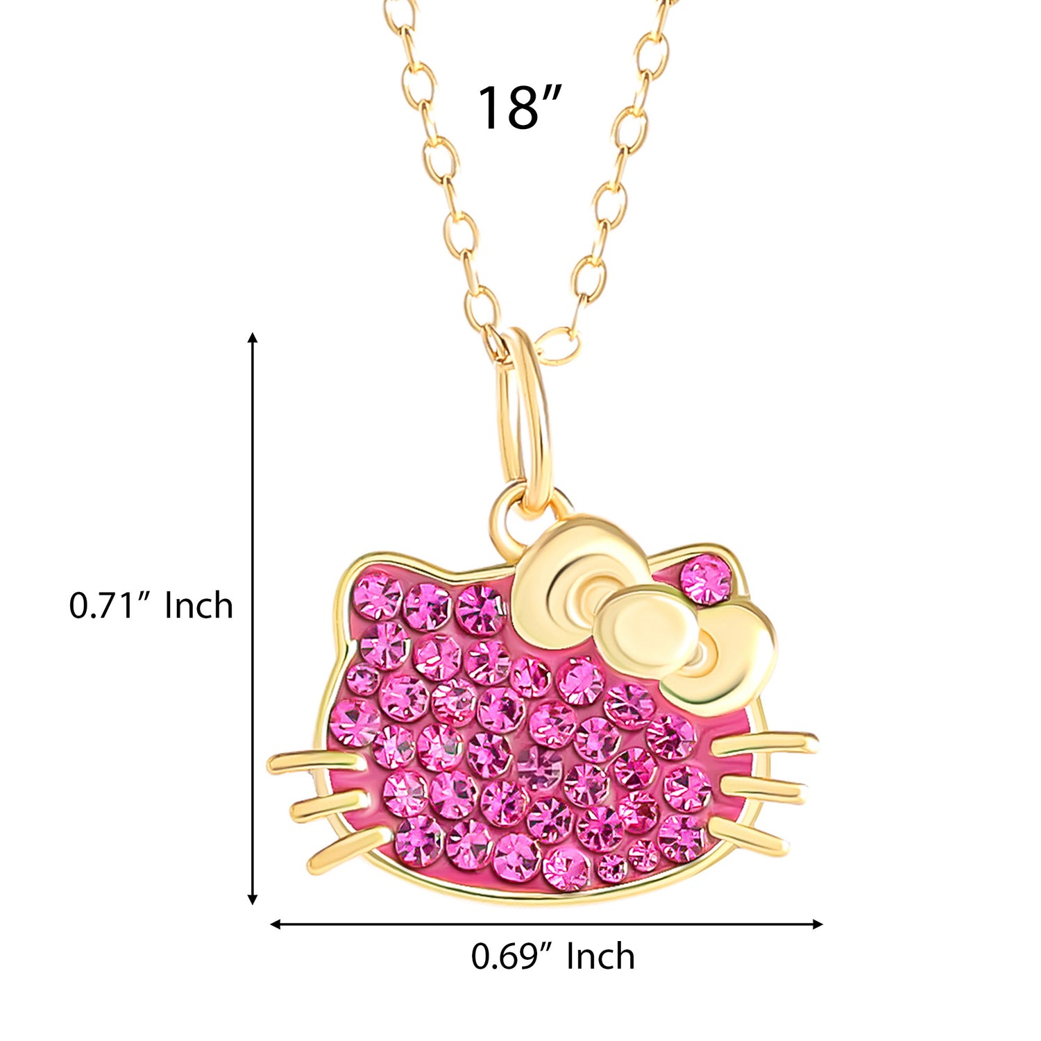 Hello Kitty Necklace for Women 18" Official License, 18K Gold Plated