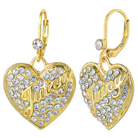 Juicy Couture Crystal Heart Charm Dangle Earrings for Women, Yellow Gold-Tone, Leverback
