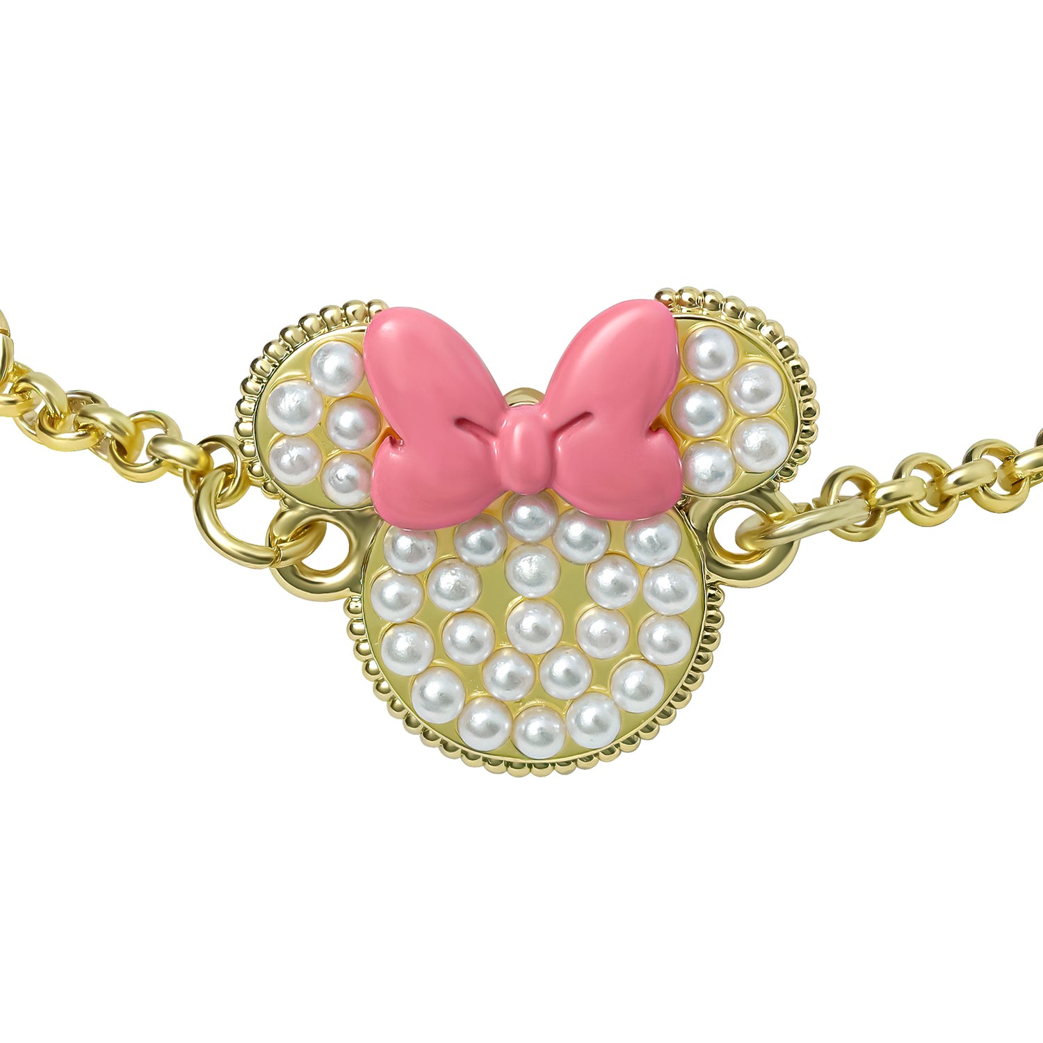 Disney Minnie Mouse Bracelet, 18k Gold Flash Plated, Adjustable Lariat
