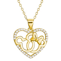 Minnie and Mickey Mouse Necklace, Cubic Zirconia Interlocking Heart Pendant