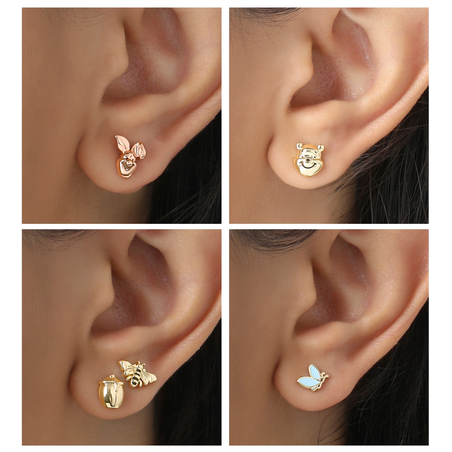 Winnie the Pooh Earrings Pack of 5 Official License, 18k Gold Flash Plate