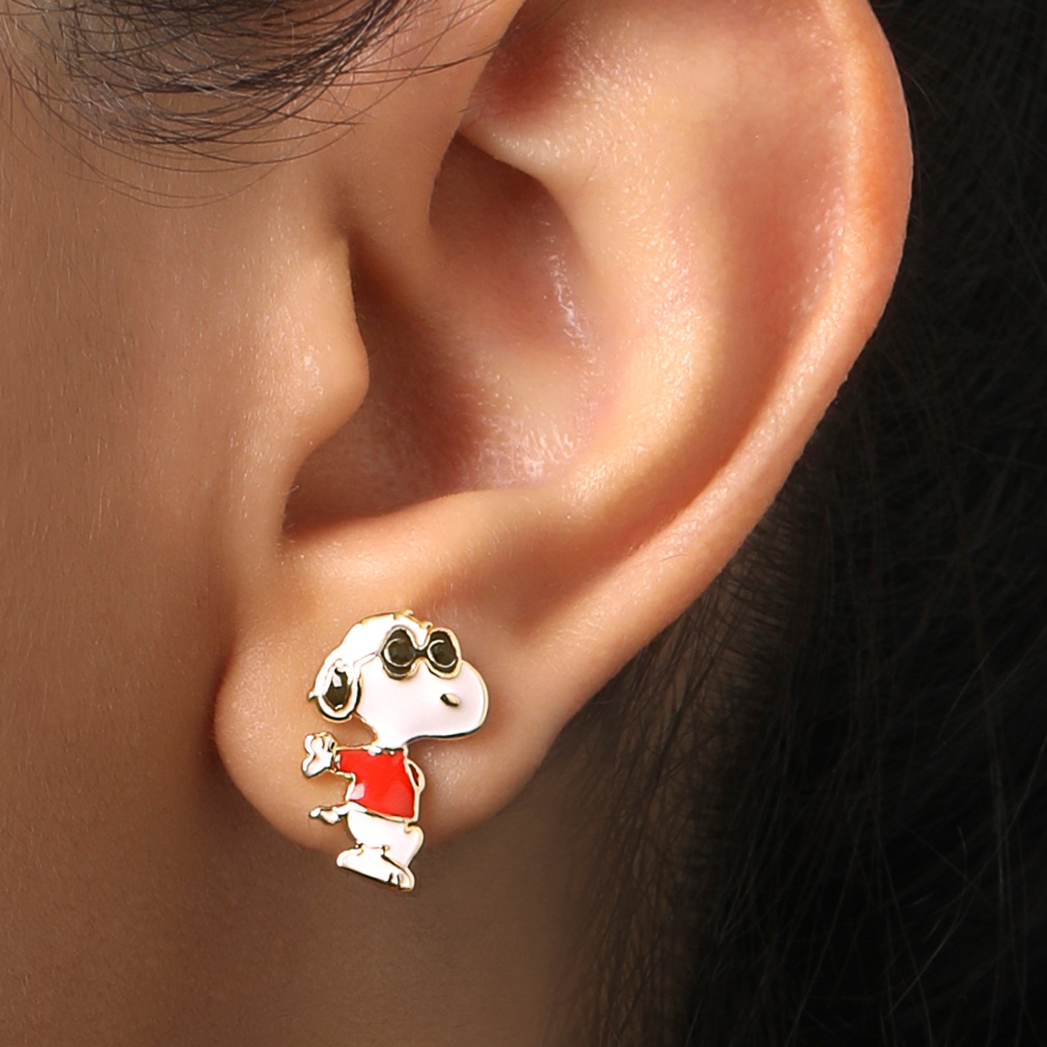 Peanuts Woodstock and Snoopy Earrings 2 Pairs, 18k Gold Flash Plated