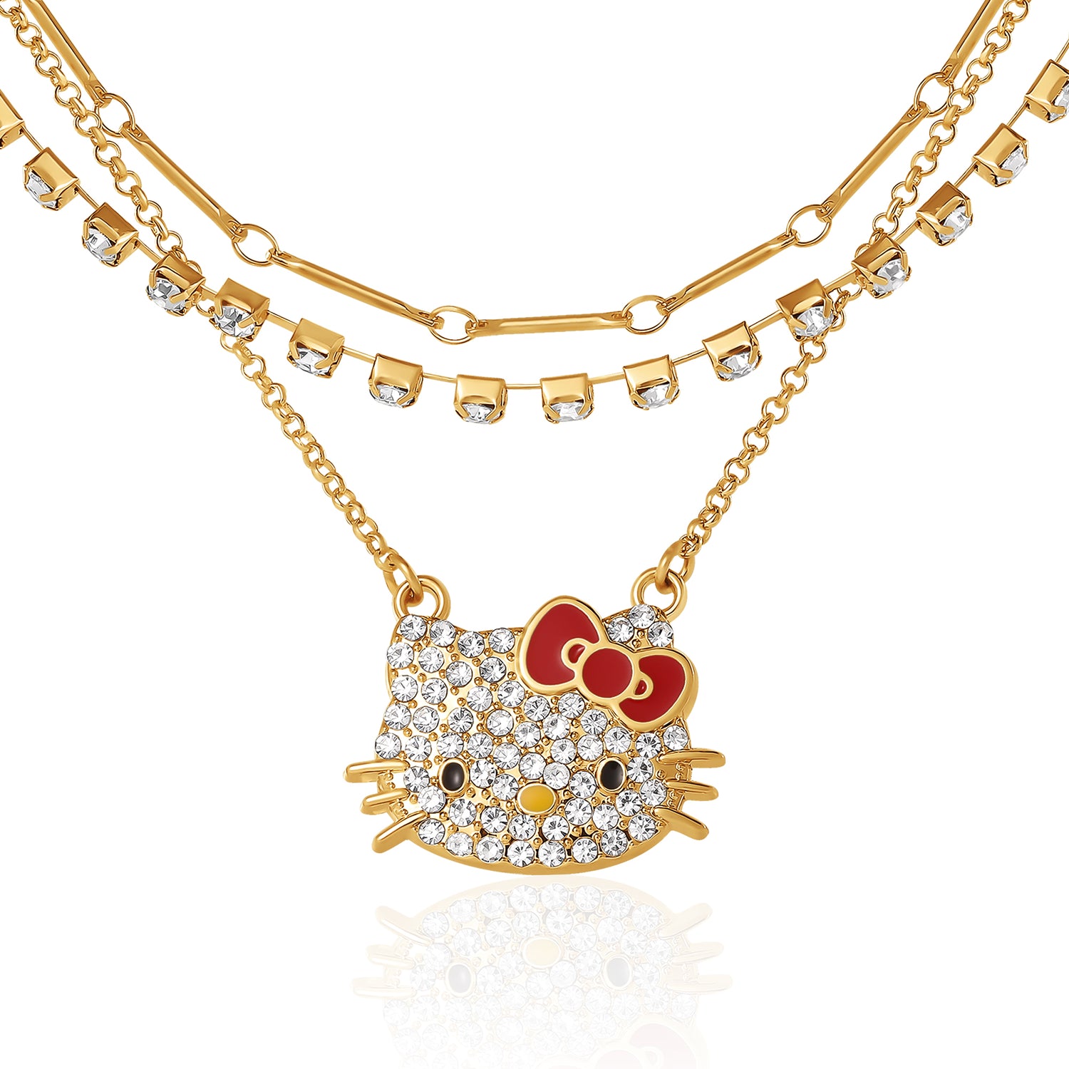 Hello Kitty Double Chain Necklace with Crystal Embellished Charm