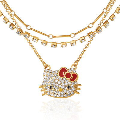 Hello Kitty Double Chain Necklace with Crystal Embellished Charm
