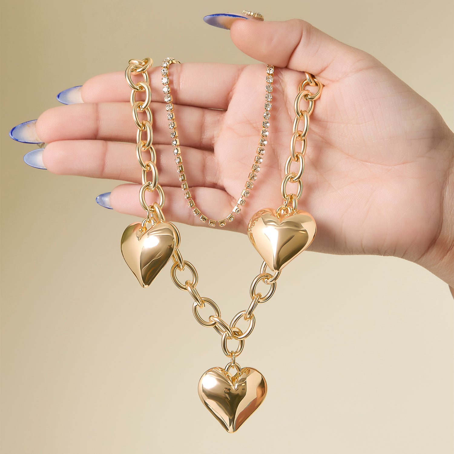 JS Jessica Simpson Triple Heart Statement Necklace