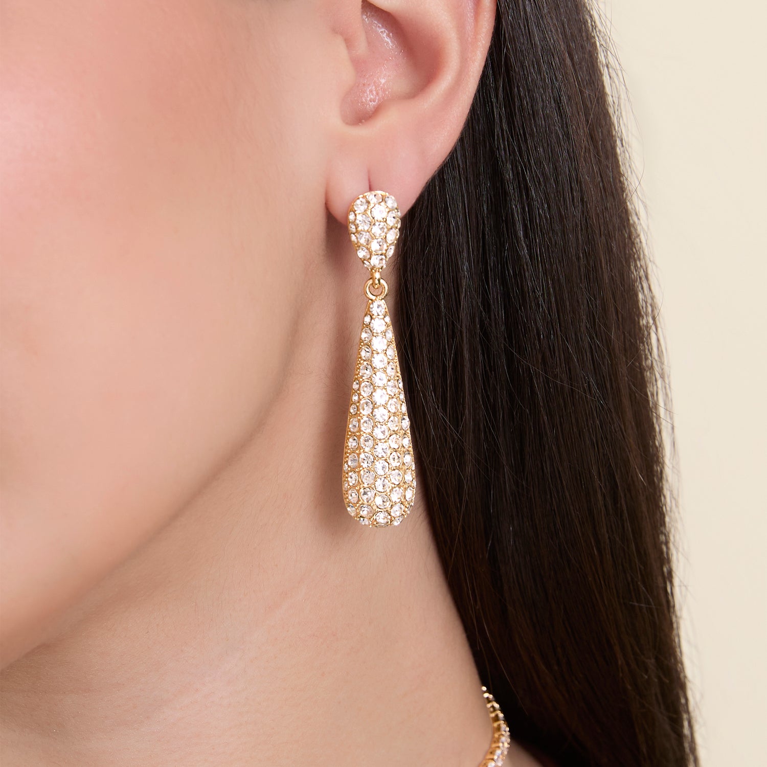 JS Jessica Simpson Pave Teardrop Linear Earrings in Silver-Tone