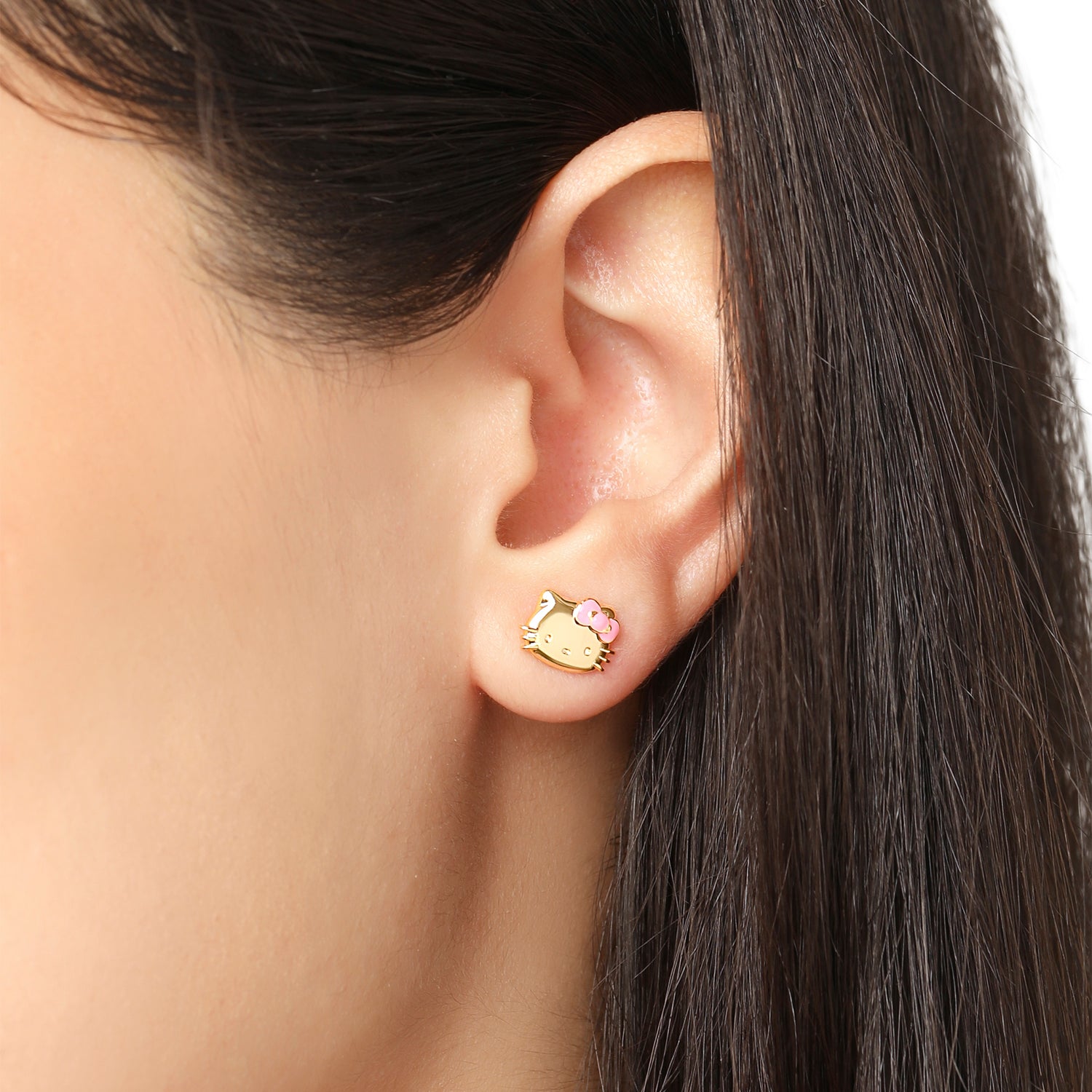 Hello Kitty Earring Set, 2-Pair, Gold-Tone Studs & Pavé Dangle Hoops