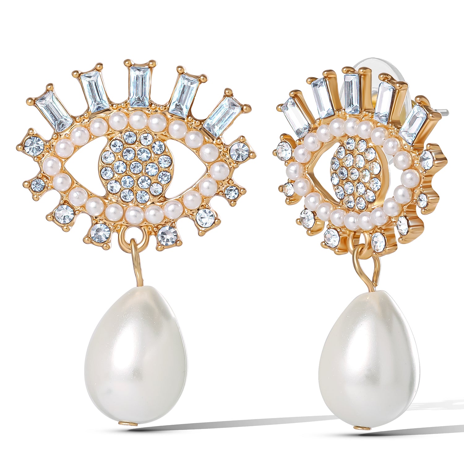 Jessica Simpson Gold-Tone Evil Eye Pearl Drop Earrings