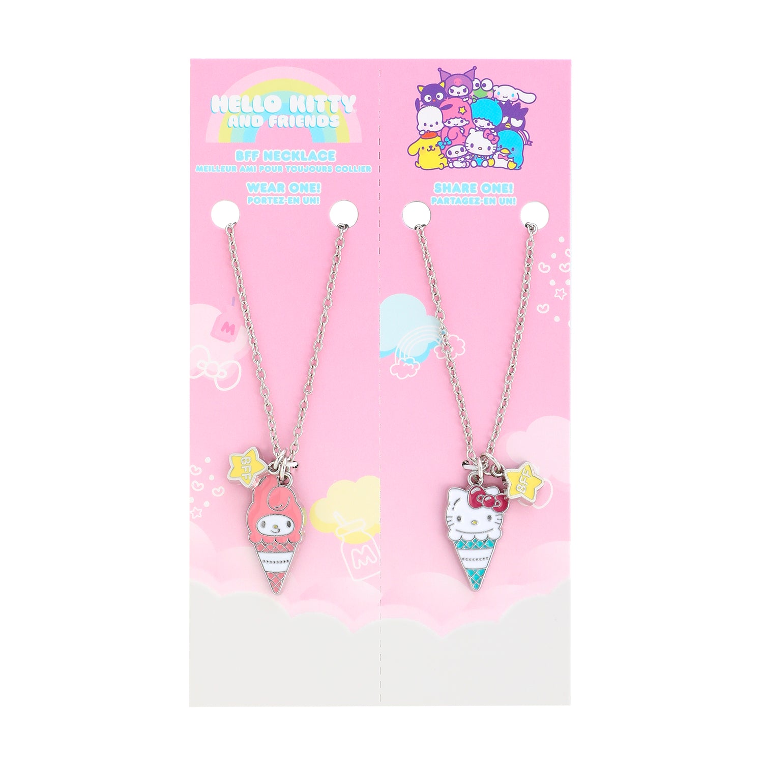 My Melody and Hello Kitty BFF Necklace for 2 Official License, Fashion Jewelry Best Friend Necklace Set, Sanrio Gifts