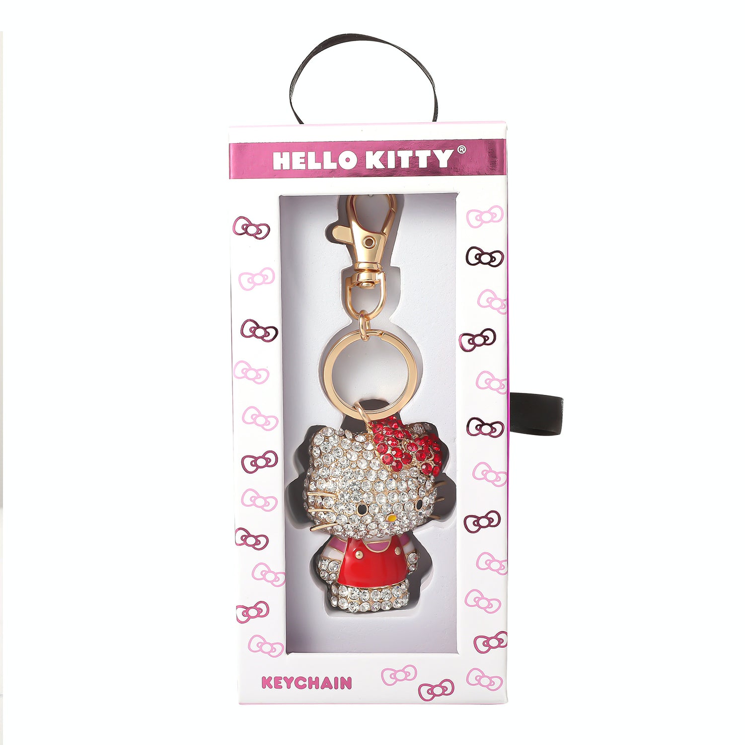 Hello Kitty Crystal Pavé Bag Charm Keychain – Red Dress – Officially Licensed S