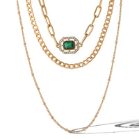 Jessica Simpson Gold-Tone Layered Necklace with Green Gemstone Accent