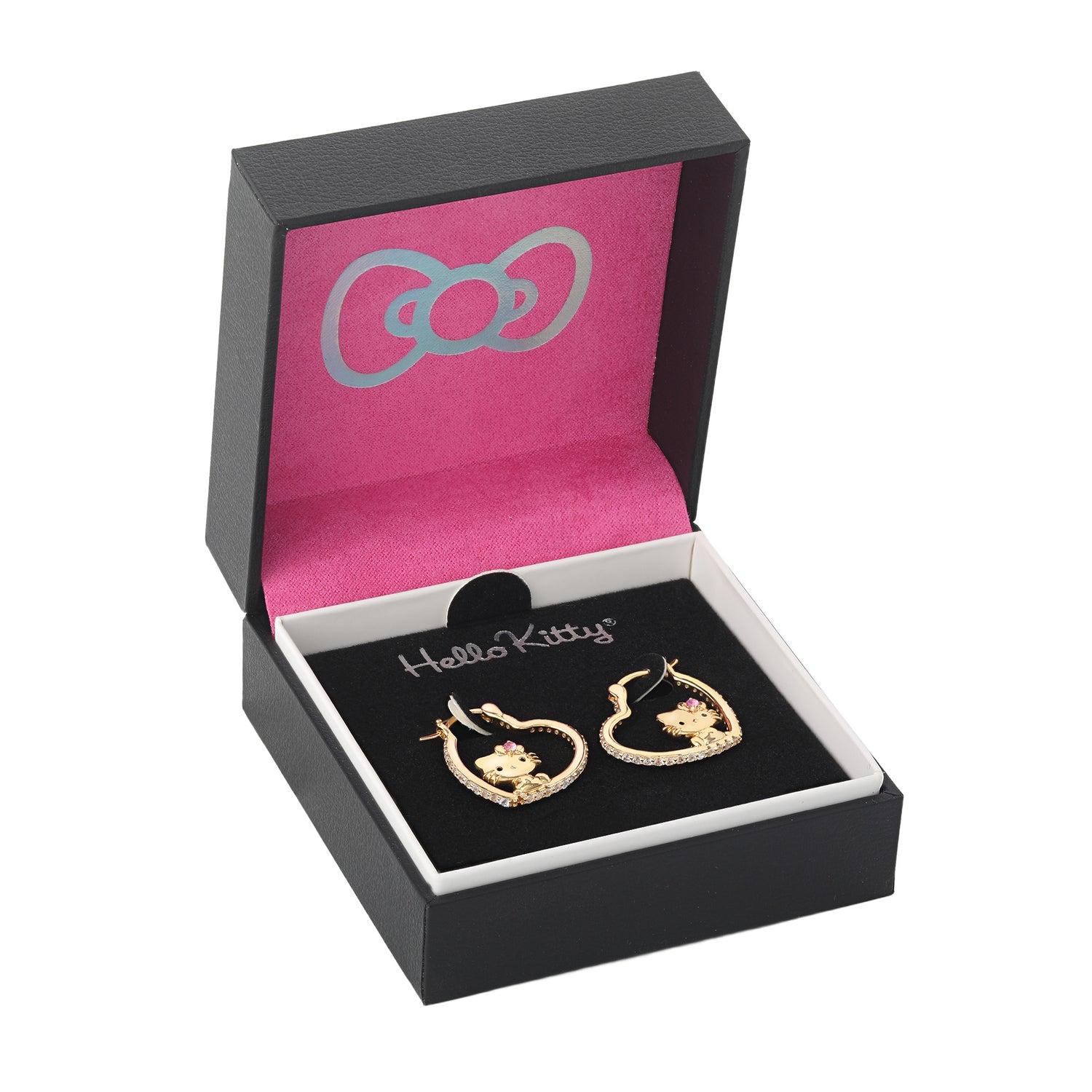 Hello Kitty 3D Heart Hoop Earrings, Yellow Gold-Plated Sterling Silver with Created Sapphire, Official License