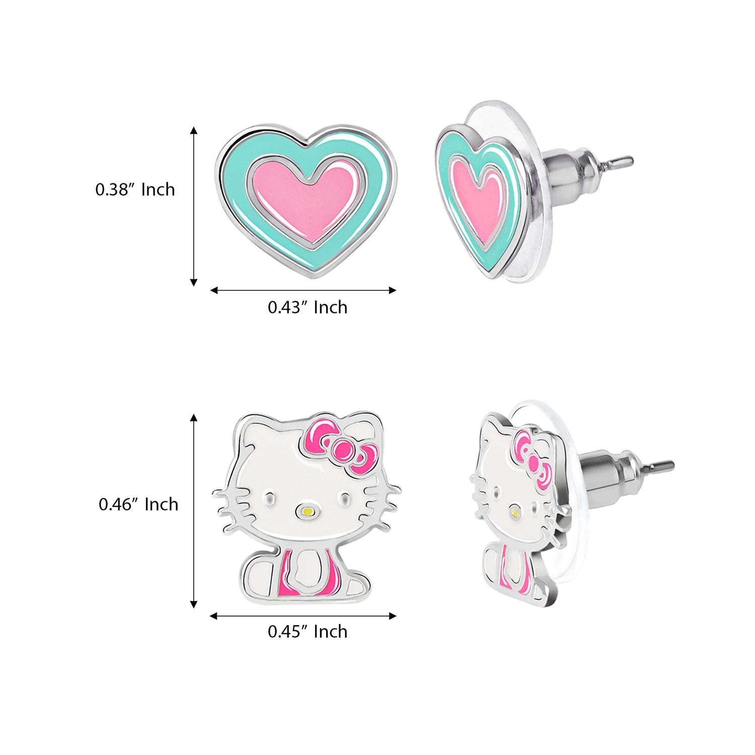 Hello Kitty Stud Earrings Set for Women, 2 Pairs, Sanrio Studs