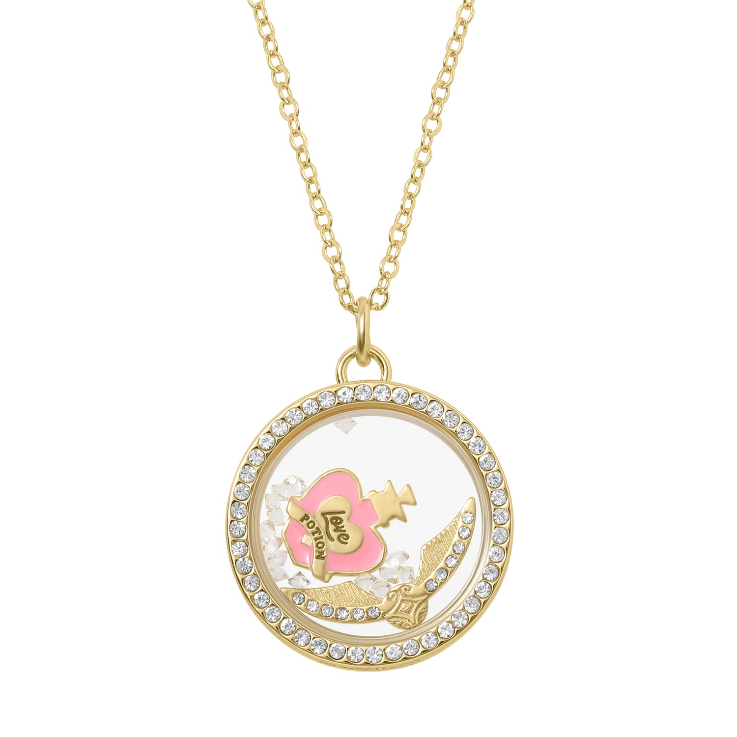 Harry Potter Love Potion and Golden Snitch Shaker Pendant Necklace with Crystals - 18'' + 1''