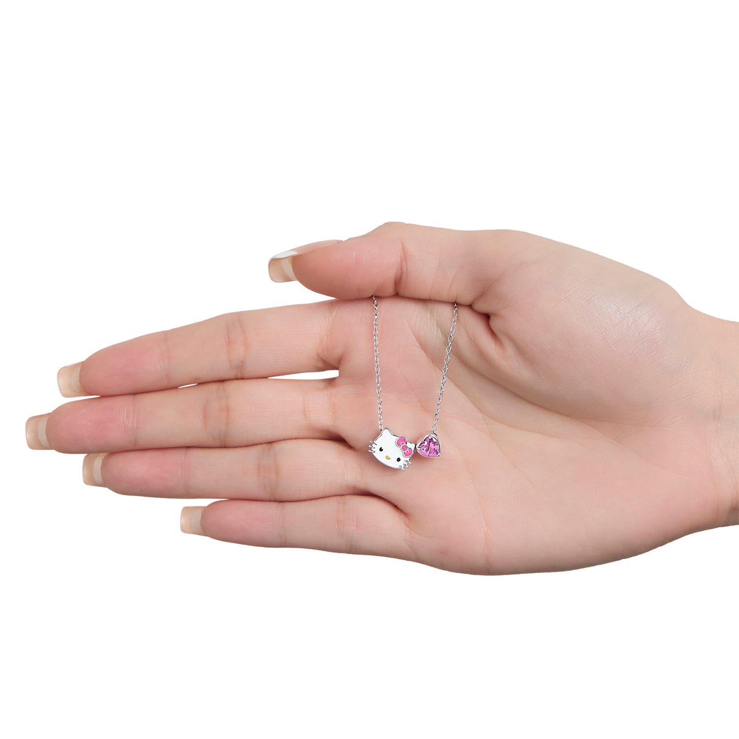 Sanrio Hello Kitty and Pink Heart Pendant Necklace in Silver-Tone