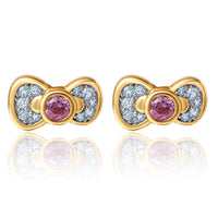 Hello Kitty Bow Stud Earrings, Two-Tone Plated Sterling Silver with Created Pink & White Sapphire, Official License