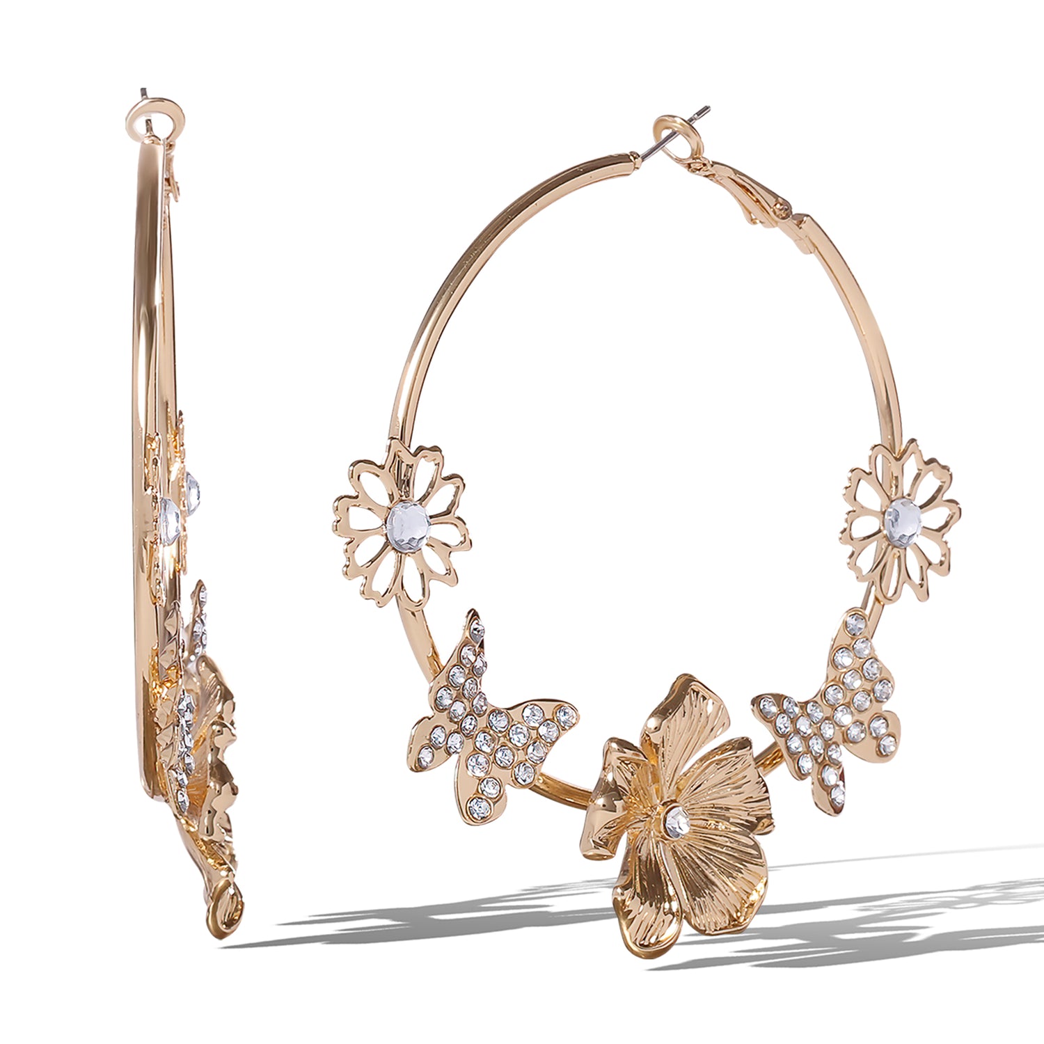 JS Jessica Simpson Floral Butterfly  Hoop Earrings