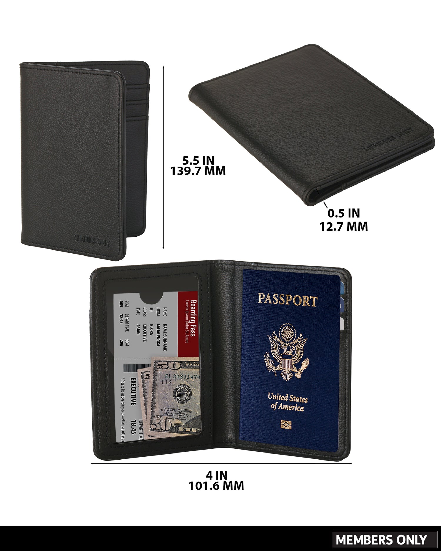 MEMBERS ONLY RFID BLACK DEBOSSED PASSPORT HOLDER