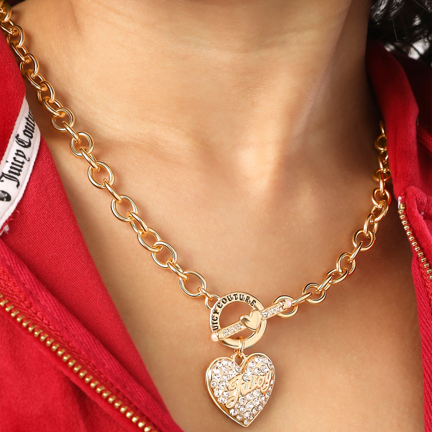 Juicy Couture Chunky Necklace, Heart Pendant for Women, 20" Gold-Tone