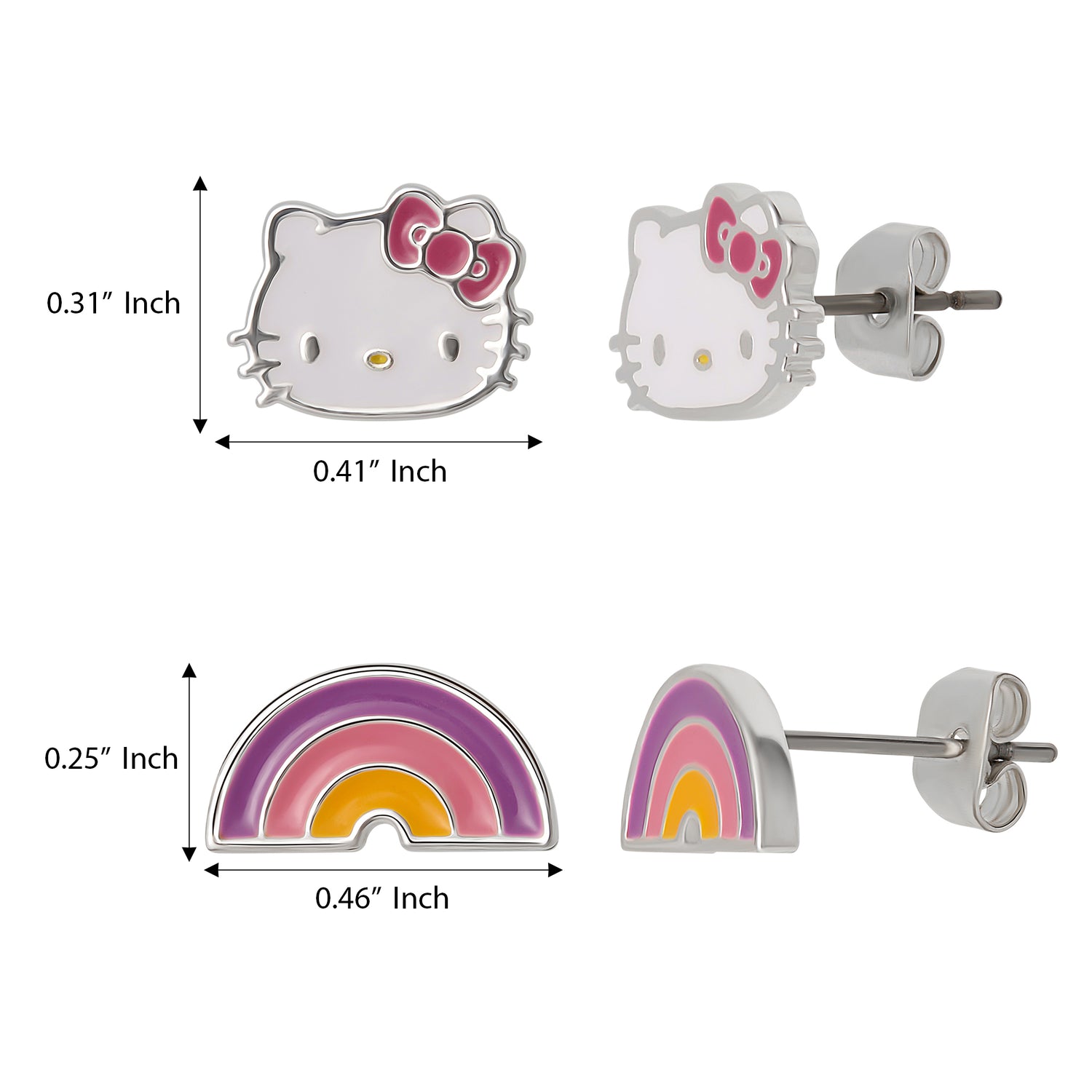 Hello Kitty Stud Earrings Set for Women, 2 Pairs, Sanrio Studs