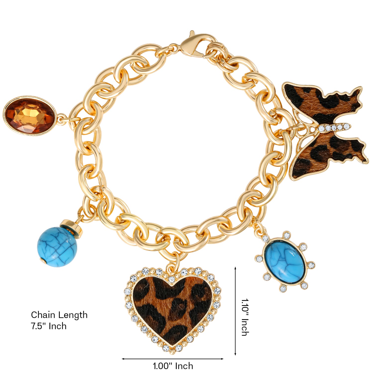 Jessica Simpson Crystal and Cheetah-Print Butterfly and Heart Charm (M)