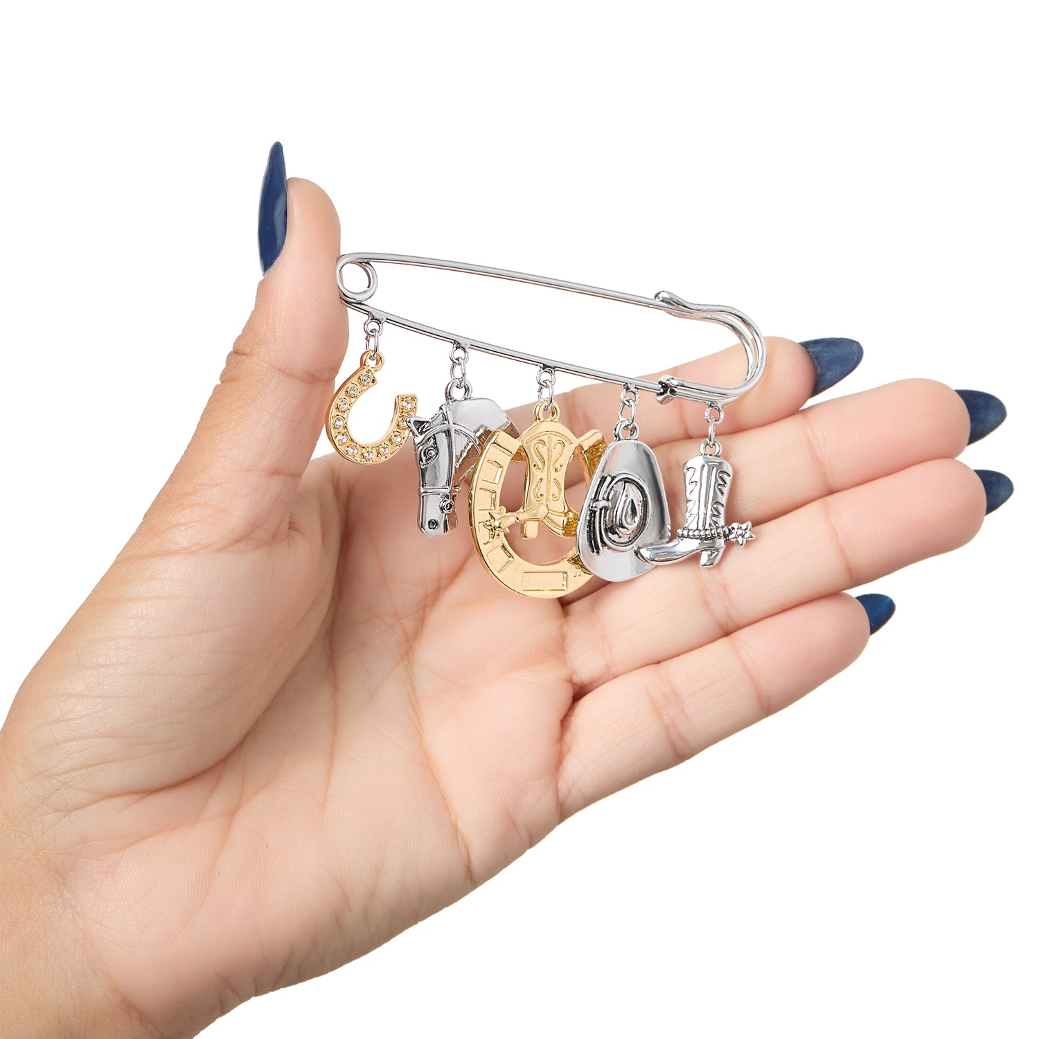 Jessica Simpson Mixed Metal Rodeo Charm Safety Pin Brooch
