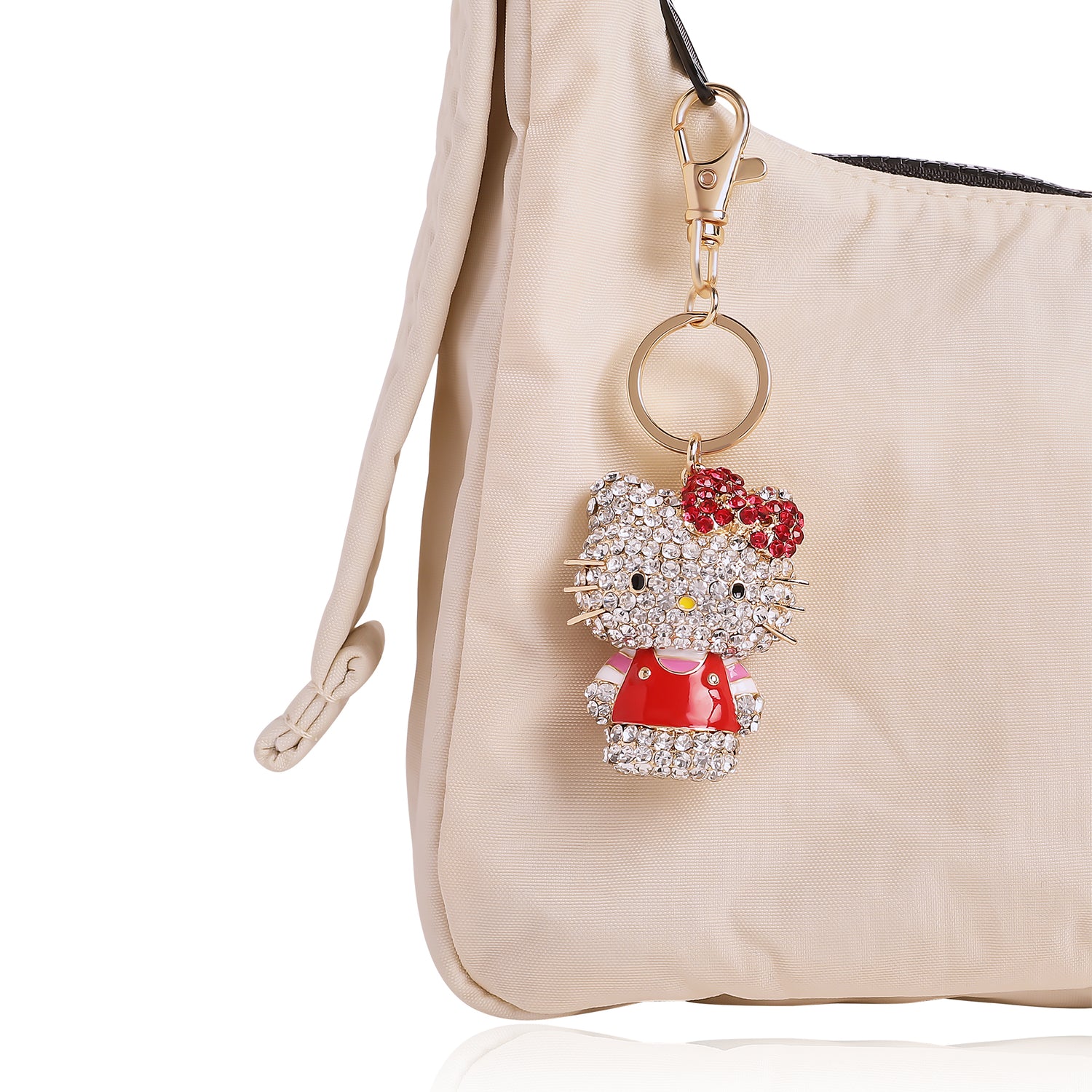 Hello Kitty Crystal Pavé Bag Charm Keychain – Red Dress – Officially Licensed S