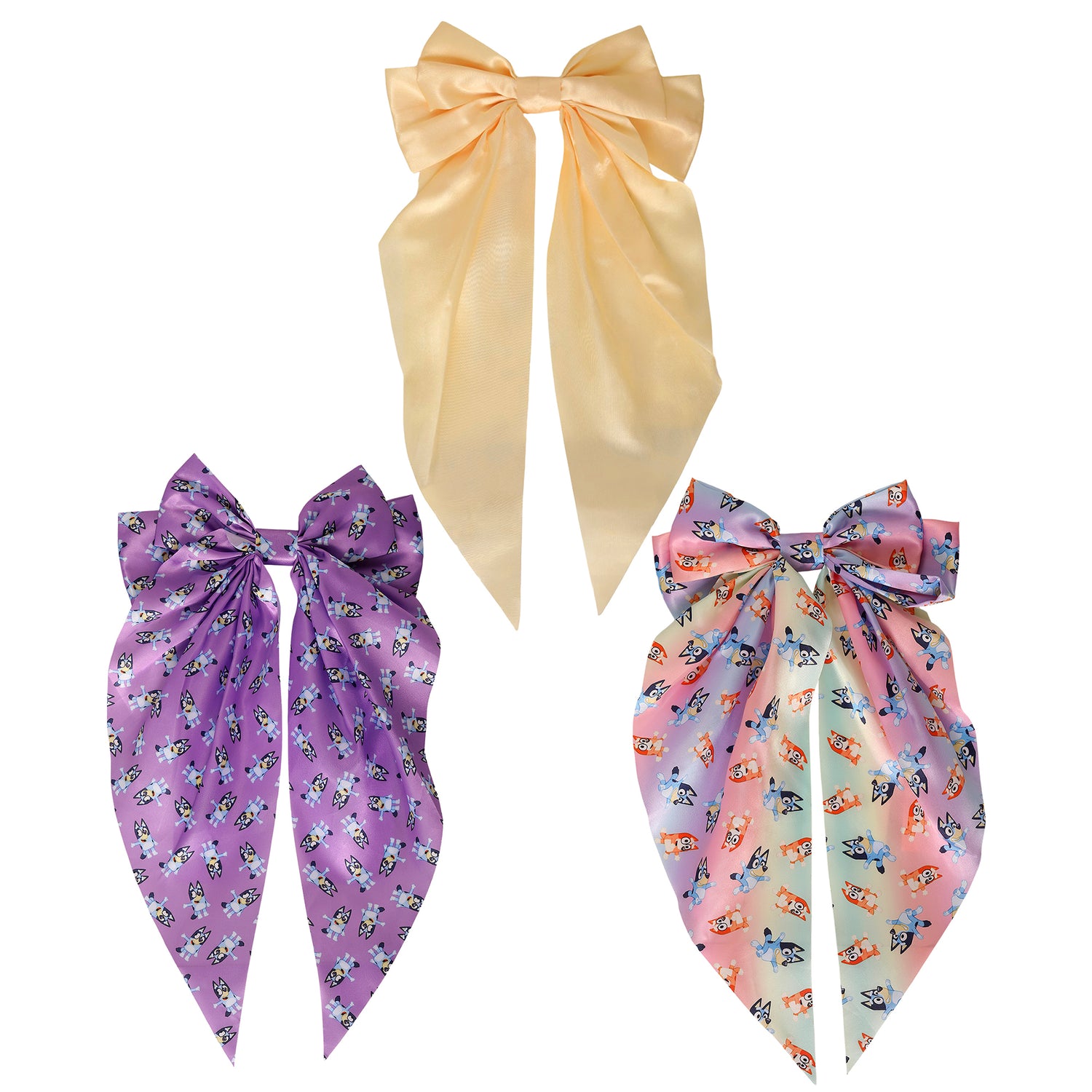 Bluey Bows for Hair 3-Piece Set Official License, Long Hair Bows with Clip