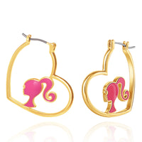 Barbie Heart Hoop Earrings, 18k Yellow Gold Flash-Plated Barbie Earrings for Women, Barbie Jewelry Official License