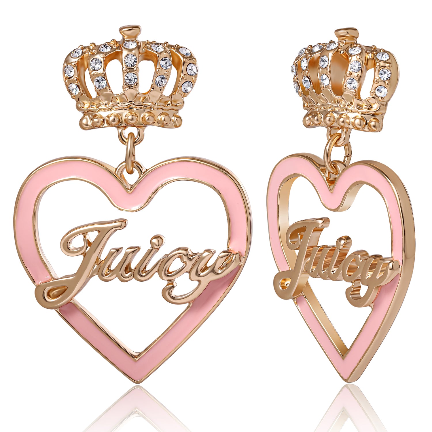 Juicy Couture Gold-Tone Crown & Pink Heart Drop Earrings