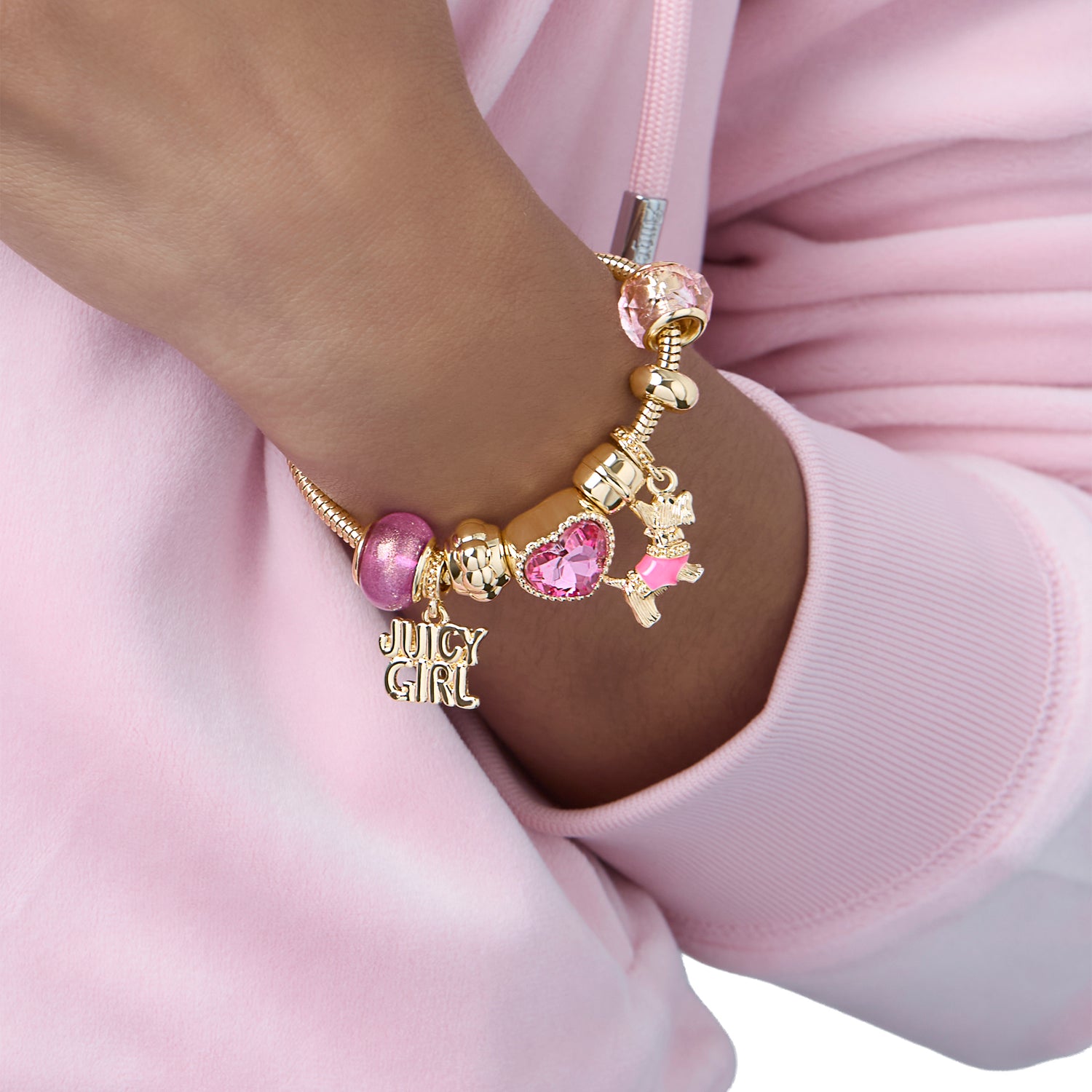 Juicy Couture Womens Charm Bracelet 7.5", Juicy Girl and Scottie Dog Charms