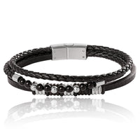 Lucky Brand Stainless Steel Triple Row Black Cord Bracelet - 8.25"