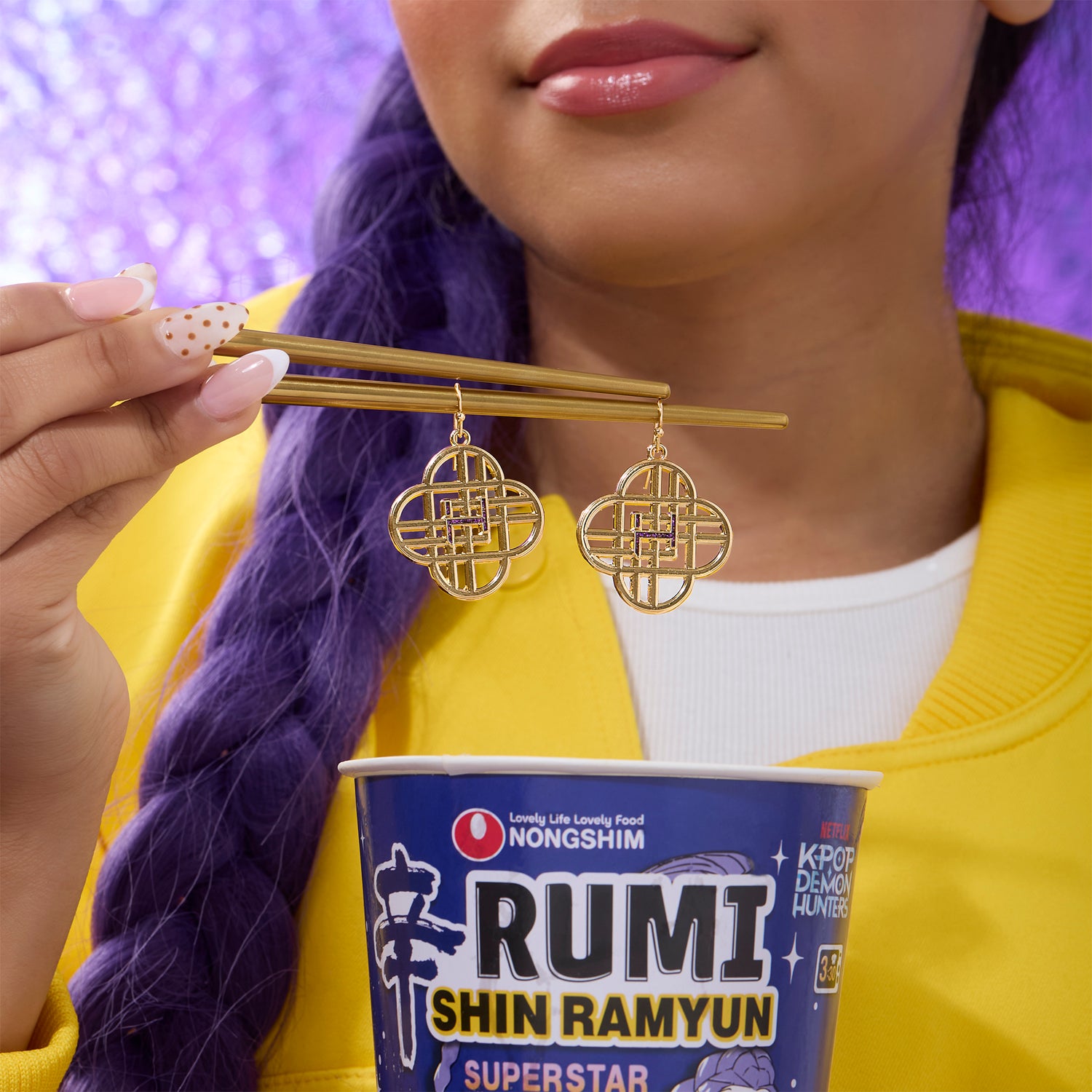 K-Pop Demon Hunters Huntrix Logo Dangle Earrings Official License, Gold-Tone, K-Pop Gifts