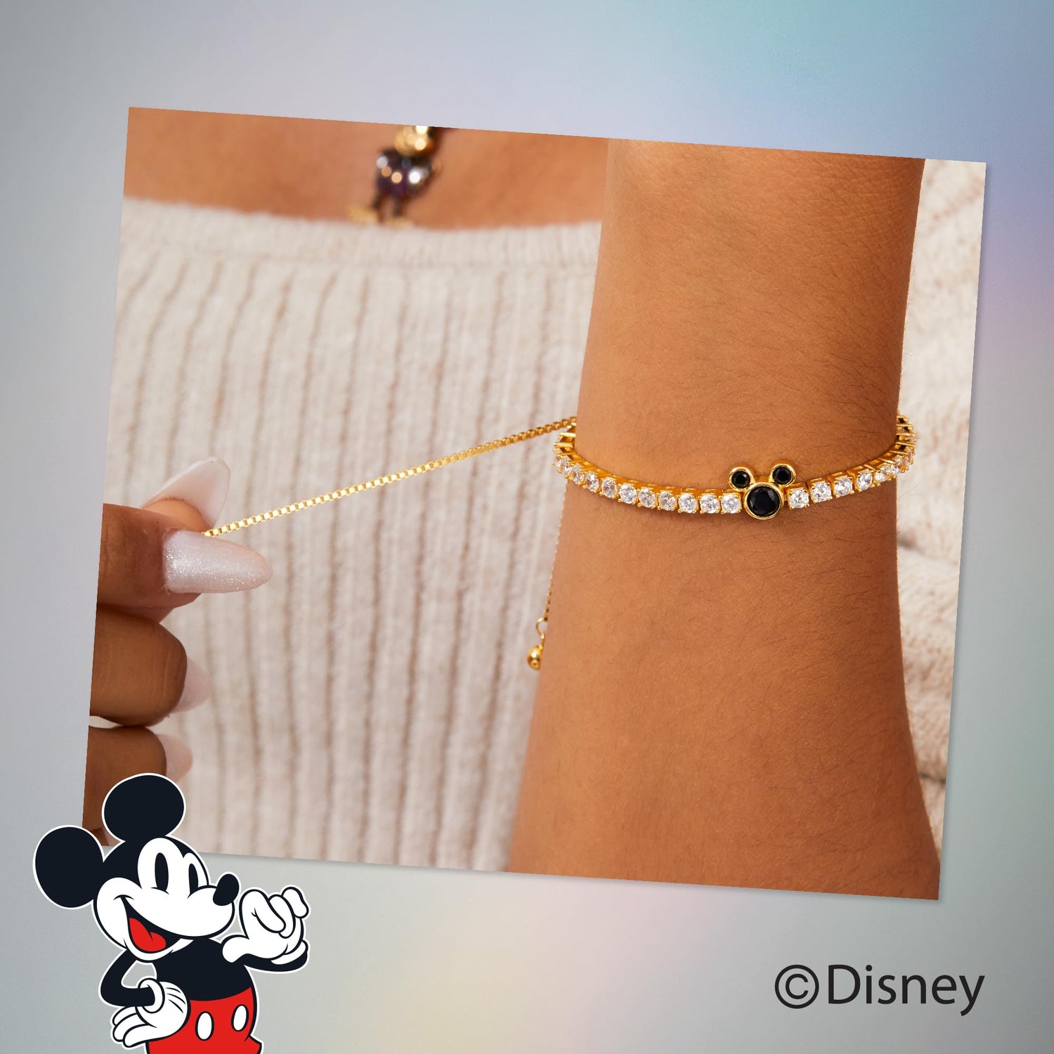 Disney Mickey Mouse Tennis Bracelet Official License, Flash Plated and Cubic Zirconia Bracelet