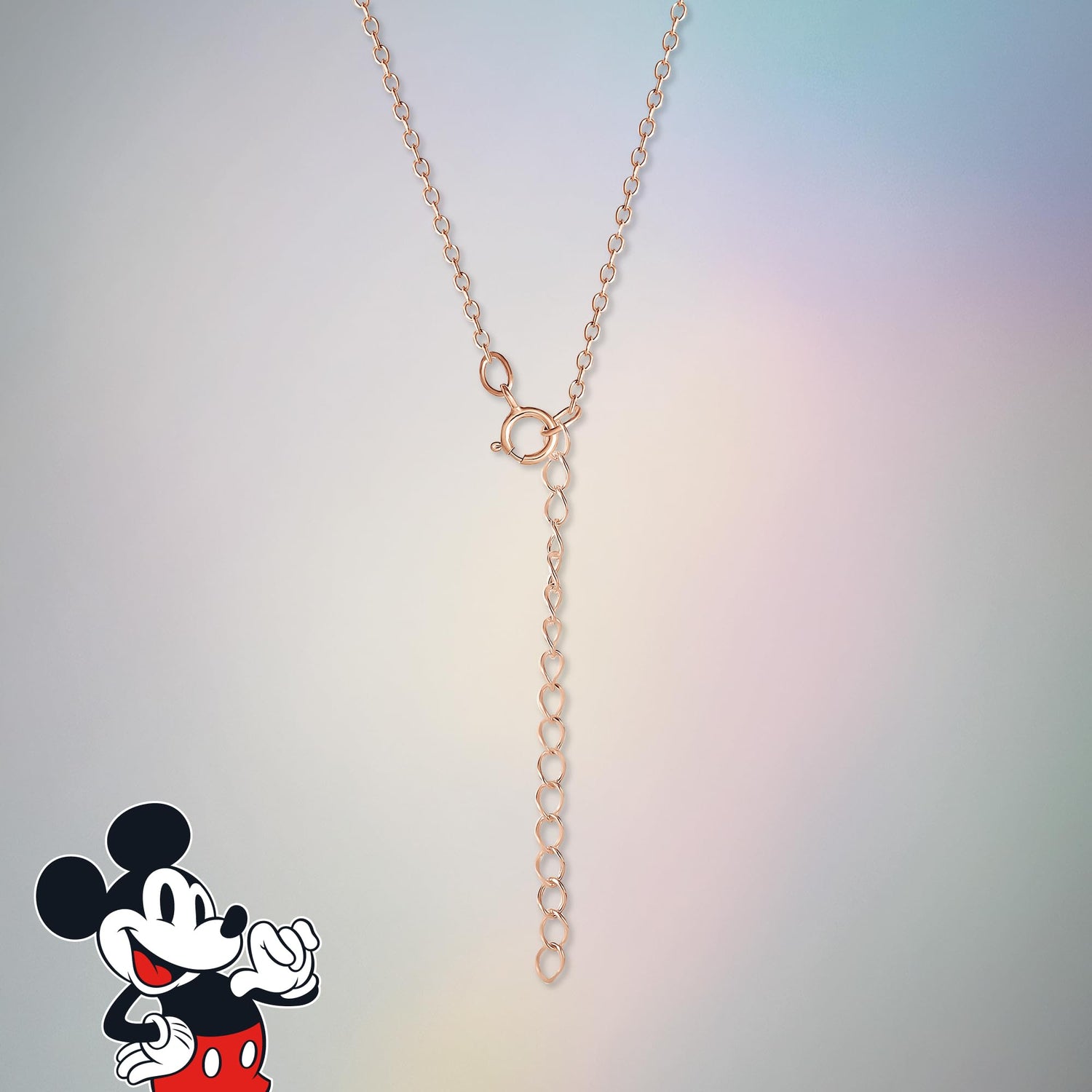 Disney Mickey Mouse Aurora Boreal Crystal Necklace 18"+2", Flash-Plated Official License