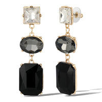 Jessica Simpson Triple Stone Drop Earrings in Black and Clear