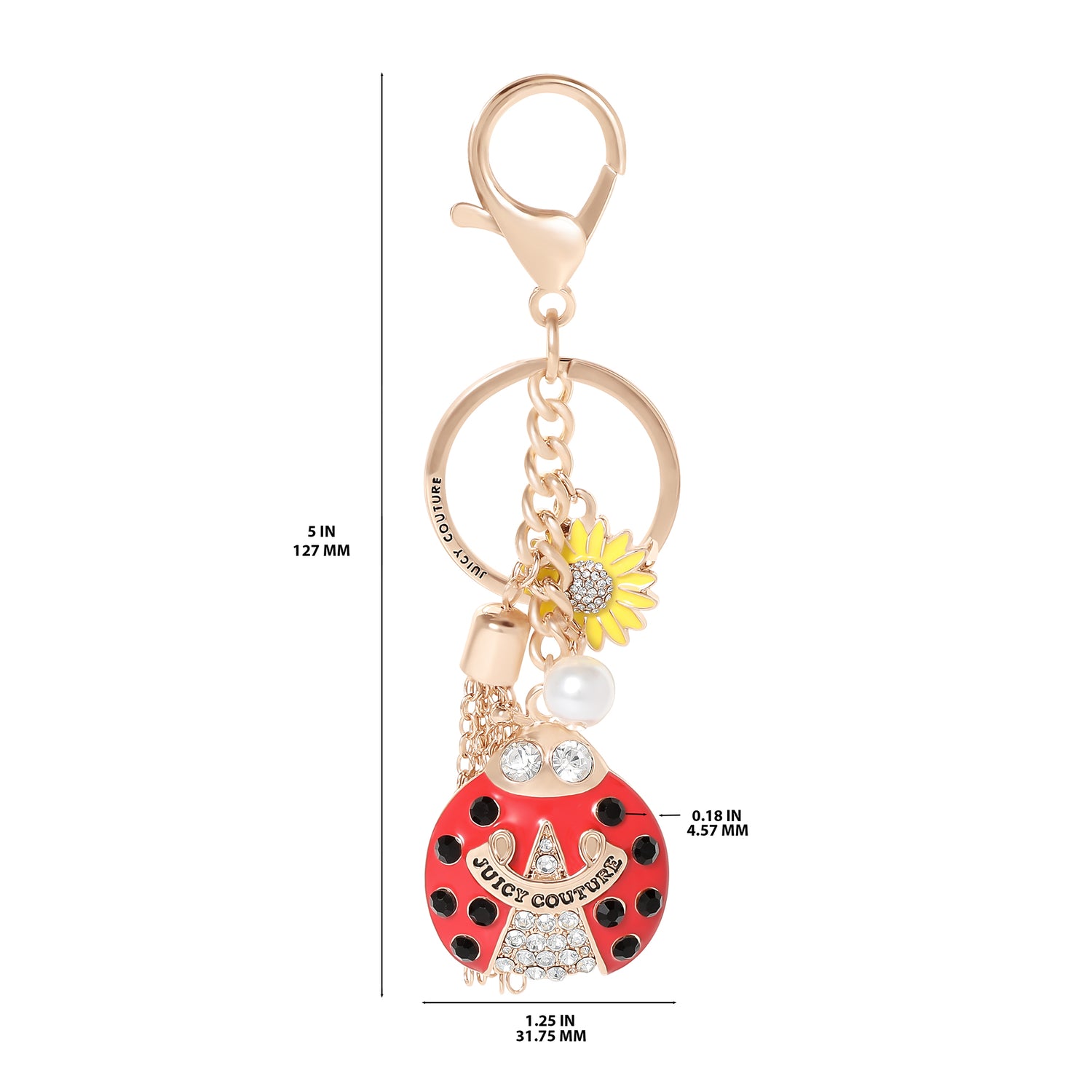 Juicy Couture Ladybug Crystal Keychain In Gold Tone With Sunflower Charm