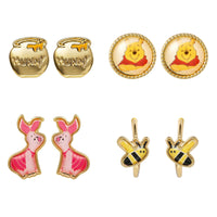 Winnie the Pooh Earrings Pack of 4 Official License, Gold Tone and Enamel