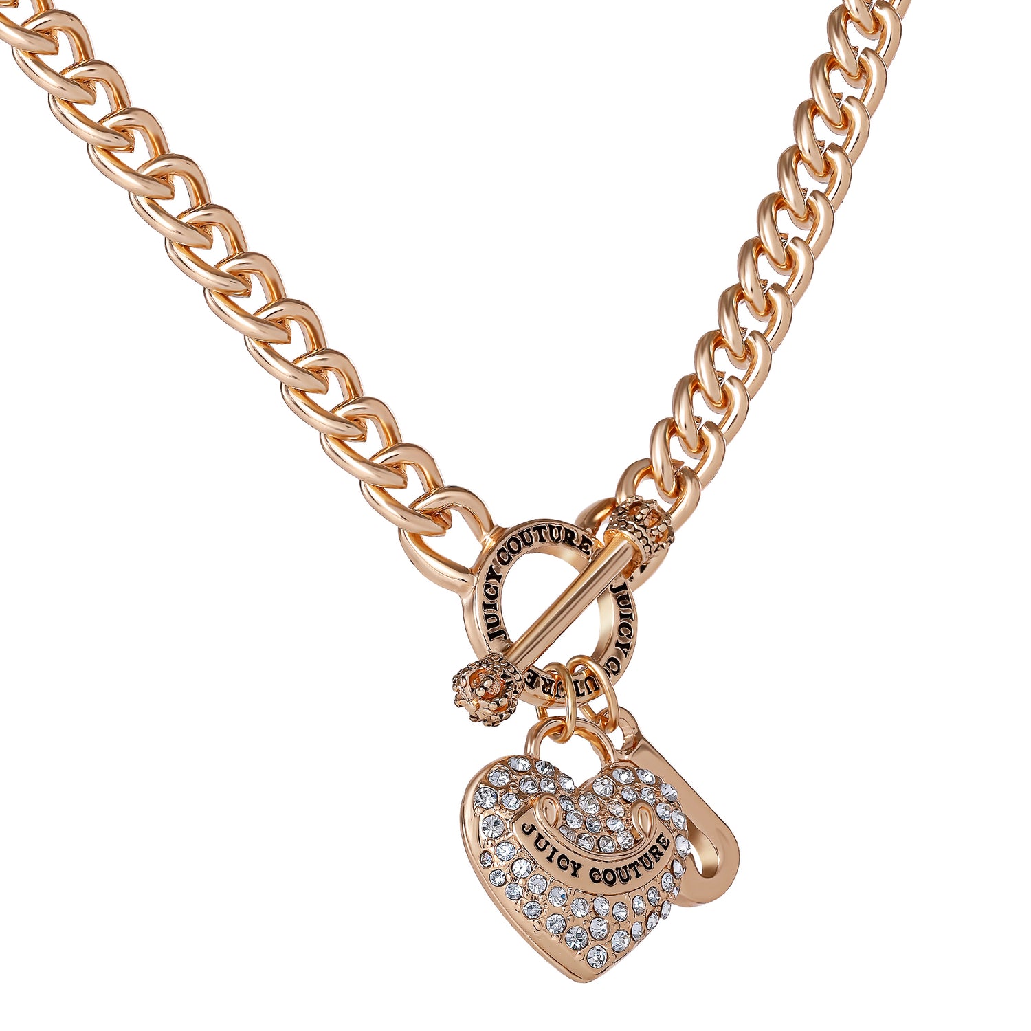 Juicy Couture Gold Tone Heart Logo Charm Necklace for Women 16"