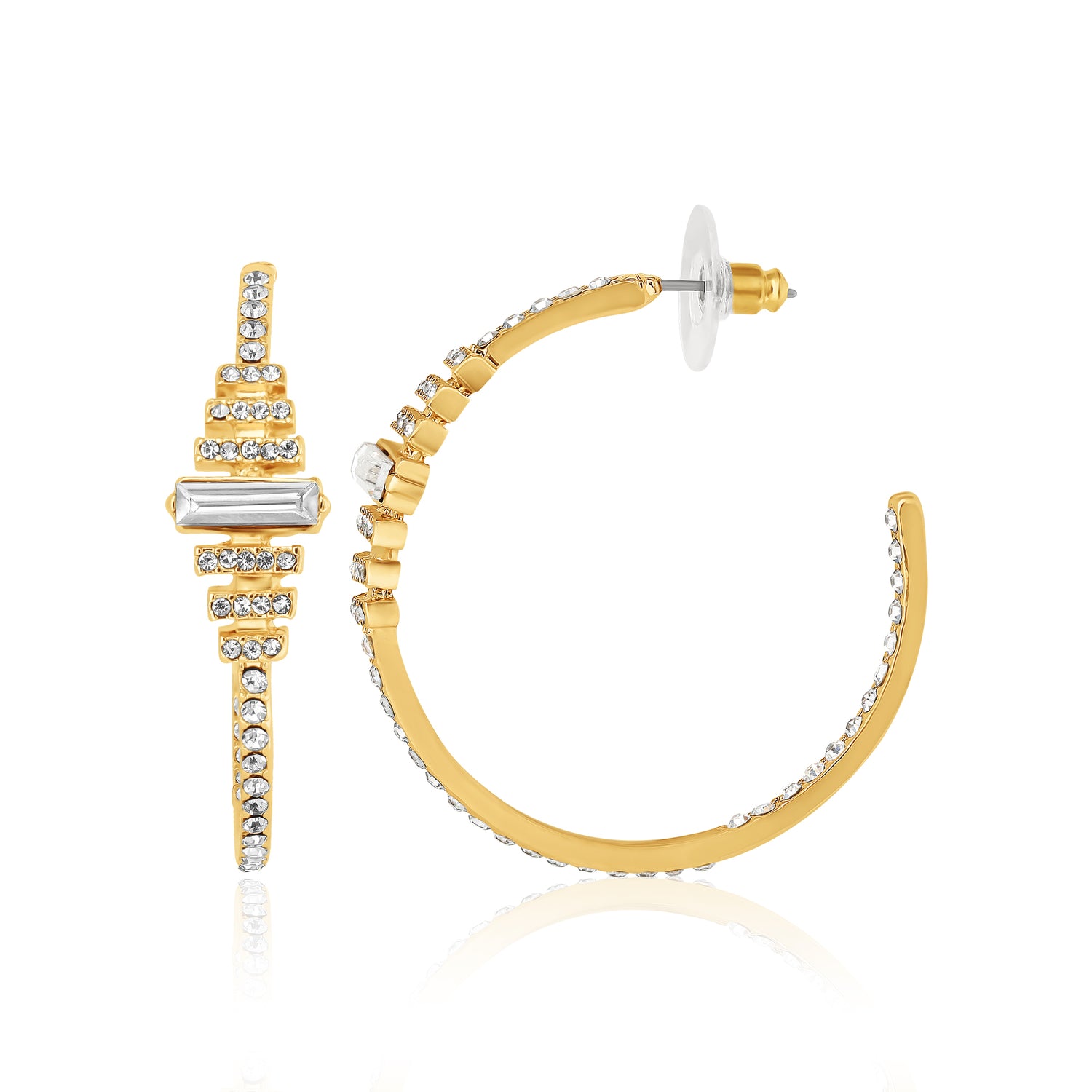 BCBGeneration Crystal Baguette Hoop Earrings