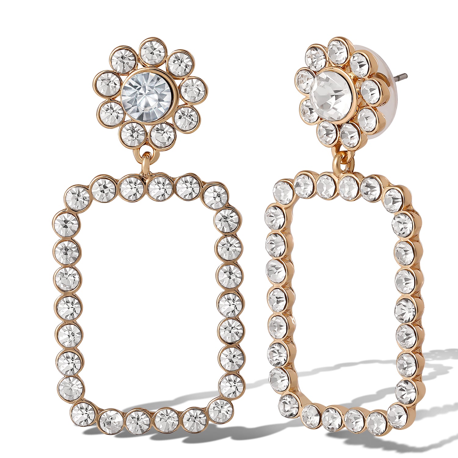 JS Jessica Simpson Gold-Tone Pave Rectangle Drop Earrings