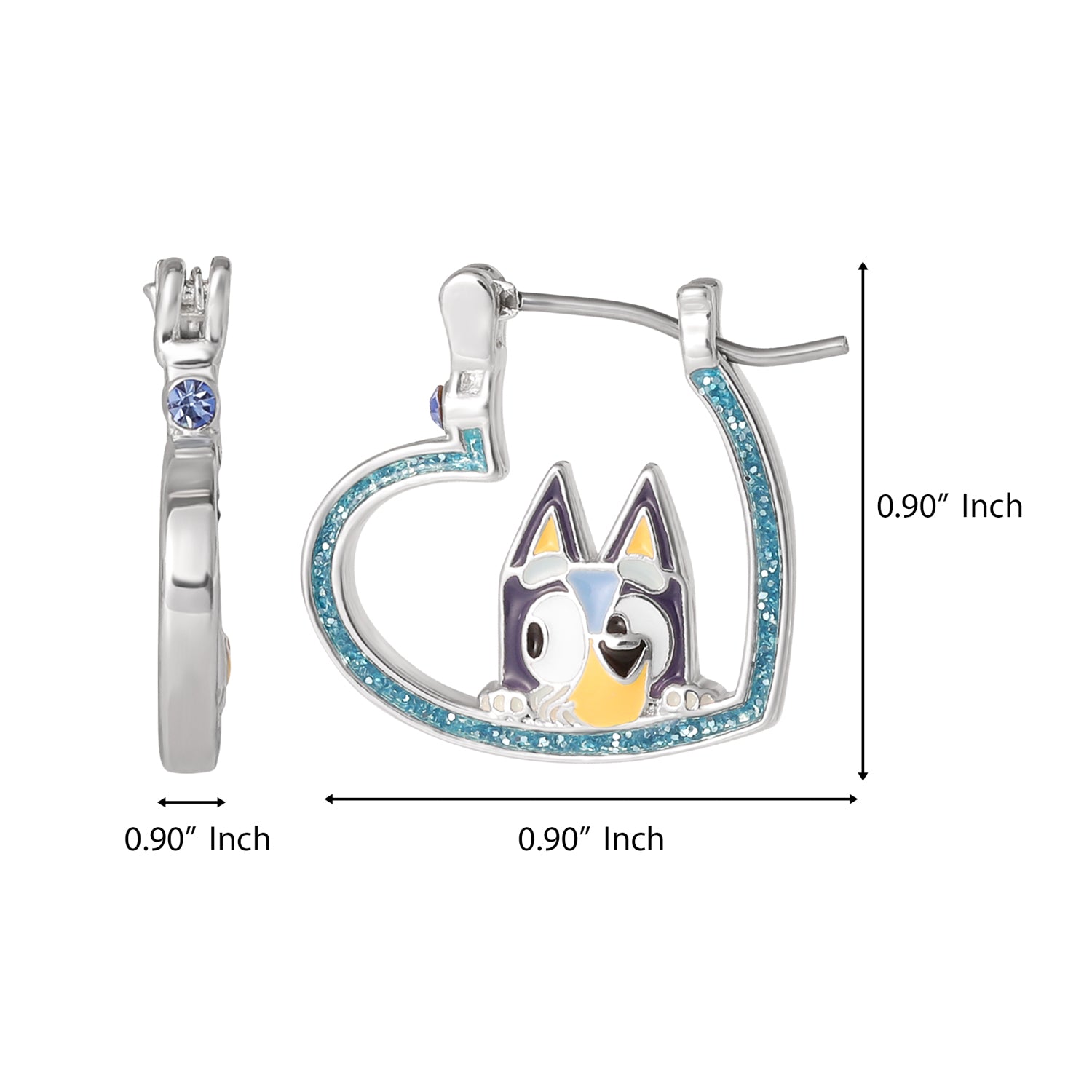 Bluey Heart Hoop Earrings Official License, Silver Flash-Plated with Enamel Bluey Pendant